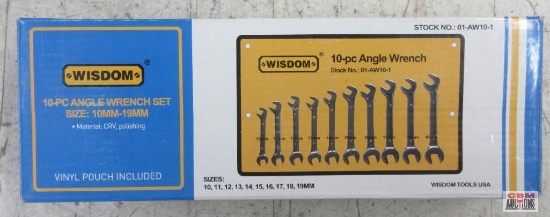 Wisdom 01-AW10-1 10pc Opened Ended Metric Angle Wrench Set 10mm-19mm w/ Storage Pouch...