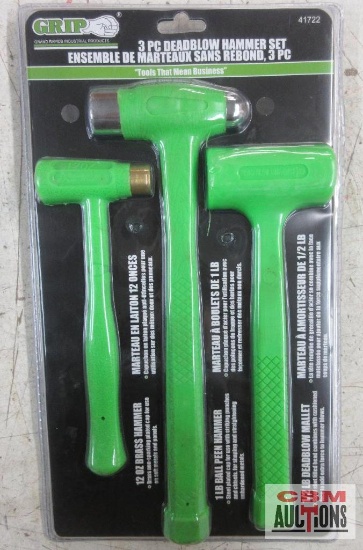 Grip 41722 3pc Deadblow Hammer Set Includes: 12oz Brass Hammer 1LB Ball Peen Hammer 1/2LB Deadblow