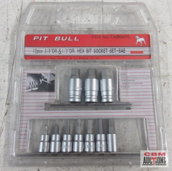 Pit Bull TAIB0470 12pc 3/8" Drive & 1/2" Drive Hex Bit Socket Set - SAE... Includes: 3/8" Dr. HEx