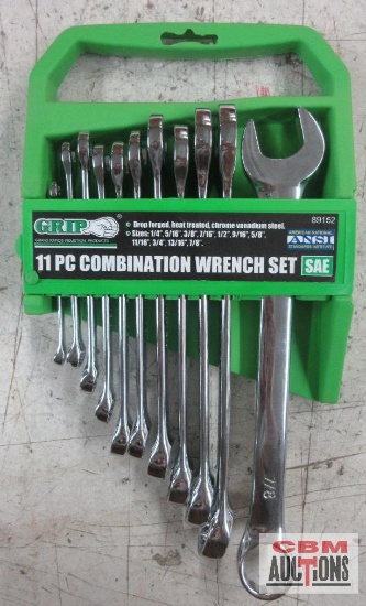 Grip 89152 11pc Dropped Forged, Heat Treated, Chrome Vanadium Steel Combination Wrench Set... Sizes: