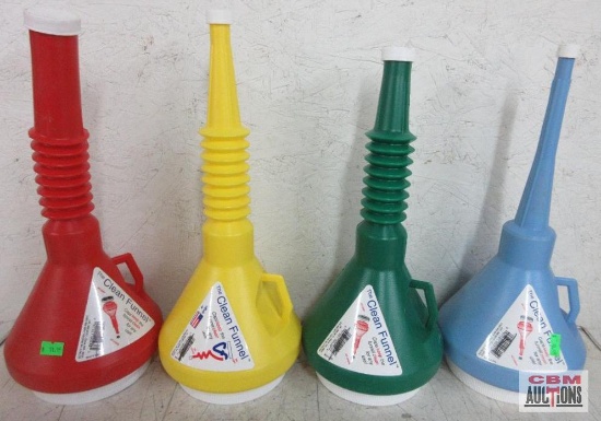 Clean Funnel 438 Red w/ 1-3/8" Spout Clean Funnel 428 Green w/ 1-1/8" Spout Clean Funnel 420 Yellow