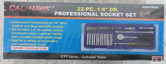 Cal-Hawk ASSCVB222 22pc SAE 1/4" Drive Professional Socket Set w/ Molded Storage Case...... ...