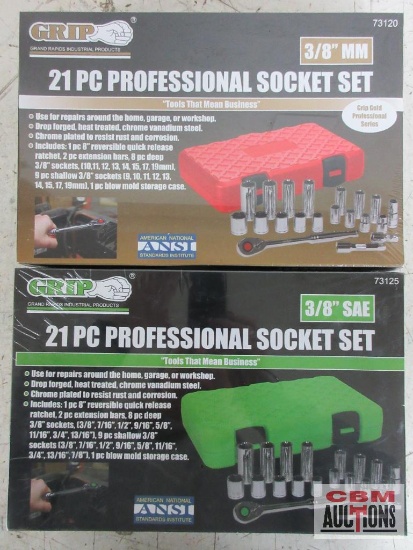 Grip 73125 21pc Professional Cocket Set 3/8" Drive - SAE - 3/8" to 13/16 Deep & Shallow w/ Molded