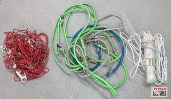 Bundle of Tie Downs - Bungee Cords, Polypropylene Rope, & Bungee Net