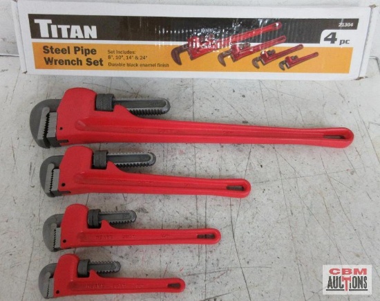 Titan 21304 4pc Steel pipe Wrench Set... Pipe Wrench Sizes Include: 8", 10", 14" & 24"...