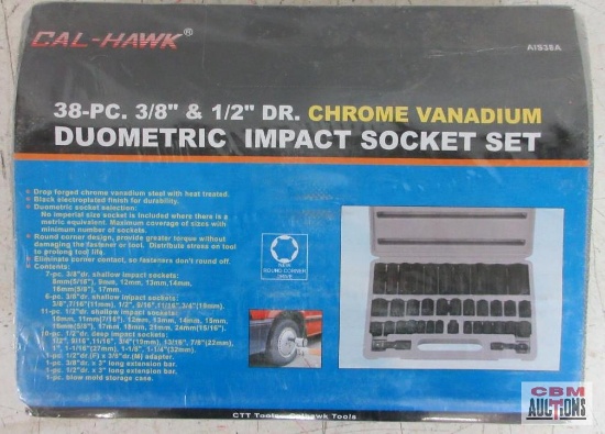 Cal-Hawk AIS38A 38 pc 3/8" & 1/2" Dr. Chrome Vanadium Duometric Impact Socket Set w/ Molded Storage
