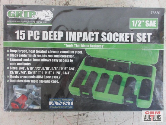 Grip 73580 15pc Deep Impact Socket Set 1/2" Drive SAE ( 3/8" - 1-1/4") w/ Molded Storage Case