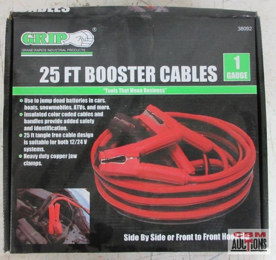 Grip 38092 25ft. Booster Cables, 1 Gauge, Heavy Duty Copper Jaw Clamps