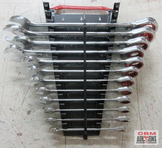 Wisdom Ratcheting SAE Combination Wrench Set (5/16" -1") w/ Metal Storage Rack...