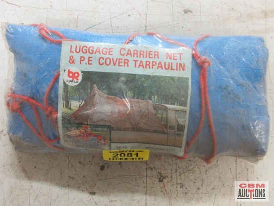 BR Tools Luggage Carrier Net & P.E. Cover Tarpaulin Net Size: 3' x 5'... Tarpaulin Size: 8' x 10'...