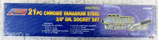 American Tool Exchange 50088 21pc Chrome Vanadium Steel 3/8" Drive Metric Socket Set (9mm-19mm) w/