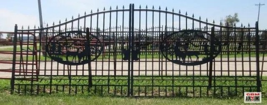 20' Dual Swing Decorative Iron Entry Driveway Gates With Deer Scene