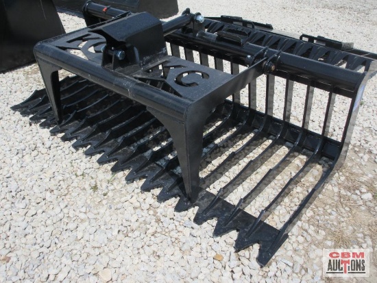 KC 76" Skid Steer Industrial Rock Grapple Skeleton Bucket, With Single Cylinder With Hoses, Black,