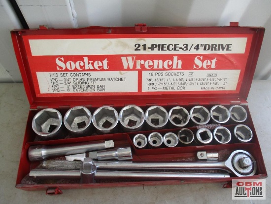 21pc 3/4" Drive, 6pt, SAE Socket Set (7/8" to 2" ) w/ Metal Storage Case *BLT