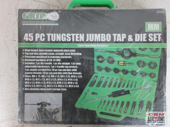 Grip 53280 45pc Metric Tungsten Jumbo Tap & Die Set w/ Molded Storage Case...