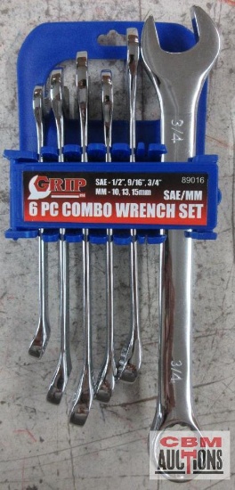 Grip 89016 6pc Combo Wrench Set SAE/Metric... SAE - 1/2", 9/16", 3/4" Metric - 10mm, 13mm ,15mm