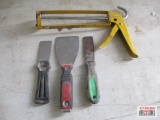 Caulking Gun And 3 Putty Knives *C