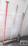 Lot Of Broom, Post Hole Diggers, And Concrete Form Or Flooring Scraper *B