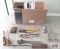 Box of Misc. Hand Tools Locking Pliers, Combination Wrench Set, Rench Rails, Ratchets, Screwdrivers