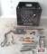 Black Crate of Misc. Hand Tools Drill Bits, Scissors, Tire Chuck, Hex Keys & Misc *D7
