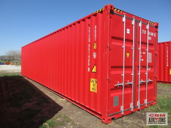 2025 40' Cargo Shipping Container, Rear Doors, One Trip Use Container External Length: 40', External