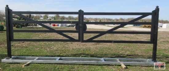 TM18-NCB 20' Heavy Duty Dual Swing Decorative Iron Entry Driveway Gates Mounted On Posts S#0210
