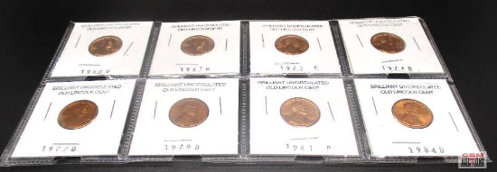 8 Brilliant Uncirculated Lincoln Cent Pennies (1960, 1963, 1973, 1974, 1977, 1979, 1981, 1984)