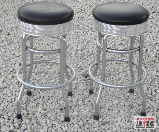 Pair Vintage Bar Stools, Black Top *B Rear