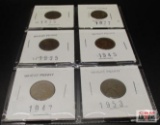 6 Old Wheat Cent Pennies (1925, 1927, 1935, 1945, 1947, 1953) *Office