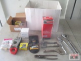Box of Hand Tools & Misc. Ford Motorcraft Fuel Filter,Adjustable Wrench, Slip Joint Pliers, Oil