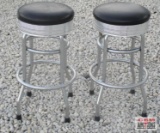 Pair Vintage Bar Stools, Black Top *B Rear