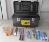 Stanley Tool Box With Channel Locks, Klein Cable Cutters, Craftsman Metric Wrenches, Locking Pliers