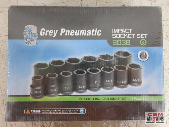 Grey Pneumatic 14pc 3/4" Drive, 6pt, SAE Impact Socket Set w/ Molded Storage Case 3/4", 13/16",
