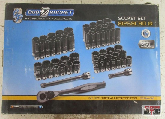Grey Pneumatic 81259CRD Duo-Socket 59pc 3/8" Drive, 12pt. SAE & Metric Socket Set 12pc Shallow SAE