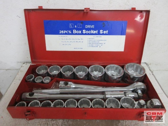 26pc 3/4" & 1" Drive, 12pt, Chrome Socket Set w/ Metal Storage Case 3/4" Drive Sockets 15/16" to 2"