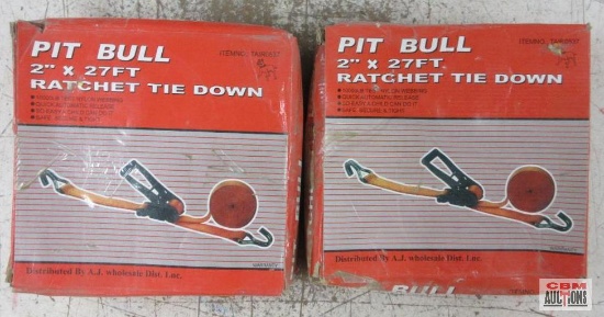 Pit Bull TAIR0537 2" x 27Ft Ratchet Tie Downs, 10,000lb Test Nylon Webbing - Set of 2