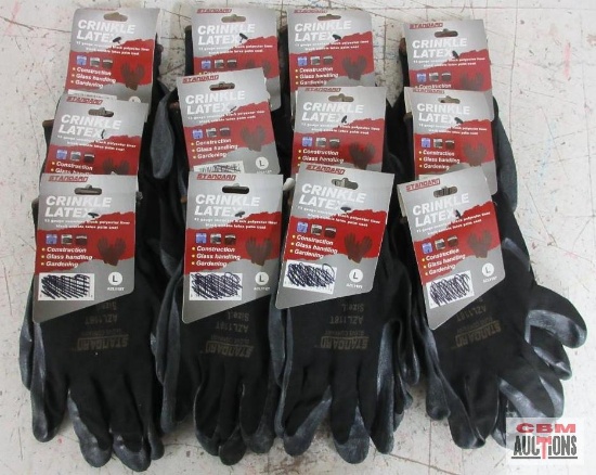 Standard AZL118T Crinkle Letex 13 Gauge Large Black Gloves - Set of 12
