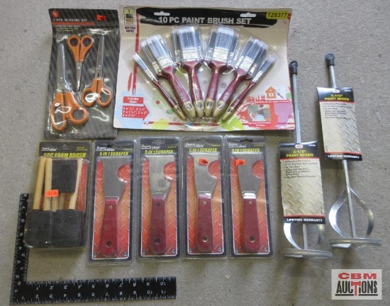 Painting Supplies Paint Brushes, Foam Brushes, Scrapers, Scissors, Square & 3-1/2" Paint Mixers