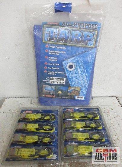 American Tool Exchange 85337 4pc 1" x 6' Locking Tie Down - Set of 2 16' x 20' All Purpose Tarp