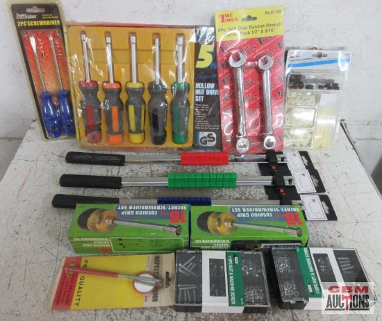 Hand Tools - 5pc Hollow Nut Driver Set, 3/8", 1/2", & 1/4" Socket Holder Rails, Screwdrivers, Wiring