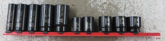 IR Ingersoll Rand 10pc 1/2" Drive, 6pt, Deep/Shallow Metric Impact Socket Set w/ Storage Rail