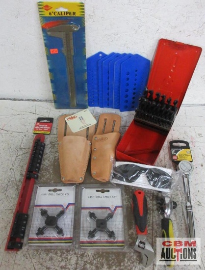 Hand Tools Leather Plier & Utility Knife Holder, Safety Glasses, 3/8" Drive Ratchet, Drill Bit Set