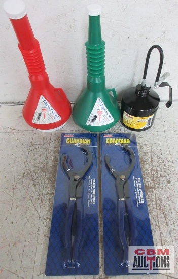 Lincoln Guardian Oil Filter Wrenches, Red/Green Clean Funnels & LuMax 32oz. Oiler w/ 30* Flex Spout
