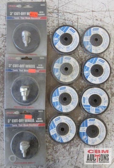 Norton 3" x 1/4" x 3/8" Wheels - Set of 8 Grip 3" Cut Off Wheels w/ Mandrel - Set of 3