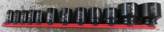 Ingersoll Rand 12pc, 1/2" Drive, 6pt, SAE Impact Socket Set w/ Storage Rail 5/16", 3/8", 1/2",