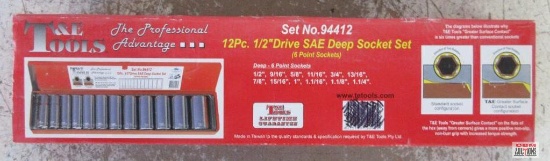 T & E Tools 12pc 1/2" Drive, 6pt, SAE Deep Socket Set w/ Metal Storage Case 1/2", 9/16", 5/8",