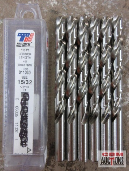 Triumph 011030 15/32" Bright Finish, Jobbler Length Drill Bits - Set of 6