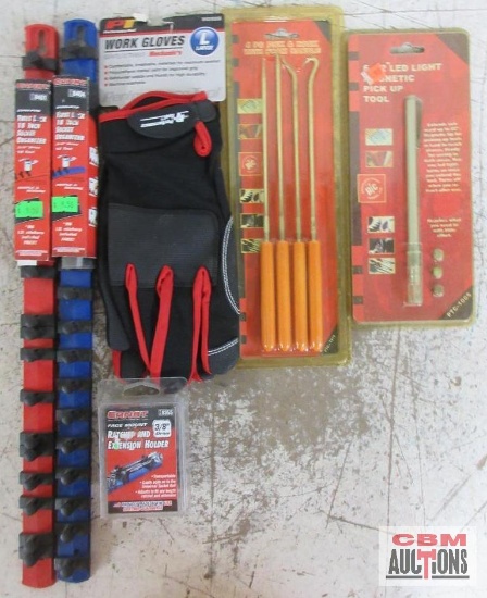 Large Mechanics Work Gloves, LED Lighted Magnetic Pick - Up Tool, 4pc Pick & Hook Set, Ernst Face