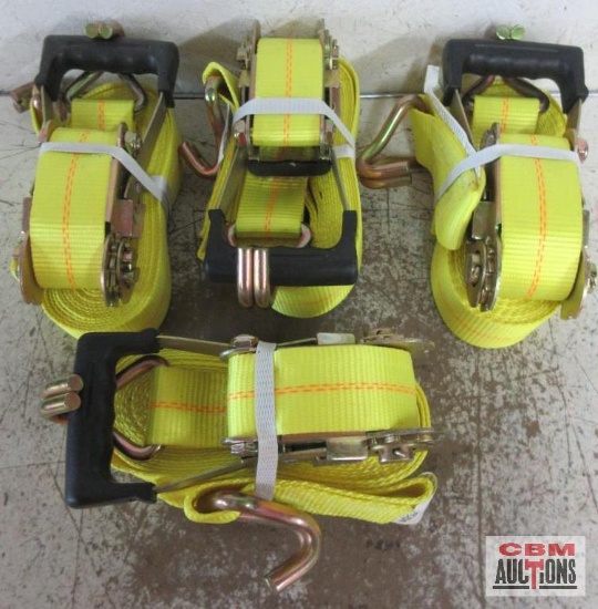 Boxer 2" x 27' Rubber Handle Ratchet Tie Downs w/ "J" Hooks, WLL:3333lbs - Set of 4