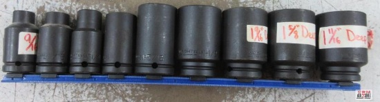 Wright 9pc 3/4" Drive, 6pt Impact Socket Set w/ Storage Rail 9/16", 11/16", 3/4", 1", 1-5/16",